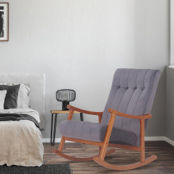 Sillón mecedora de terciopelo Saltillo nogal/gris